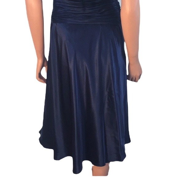 NWT Laundry by Design Silk Satin Navy Blue Twist Front Midi Dress Black Iris S - Picture 5 of 10